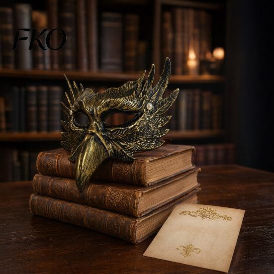 Decorative Party Mask Halloween Eagle Half Face Mask, Vintage Gold Unique Winged Masquerade Gothic Cosplay Props Retro Theme