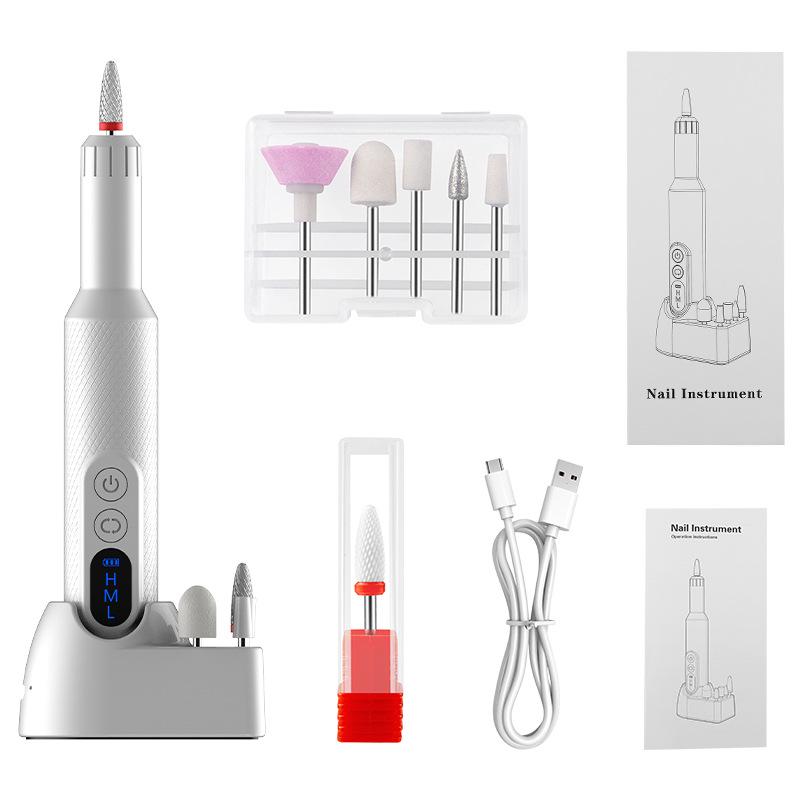 Electric Nail File & Polisher with Base Display - Pen-Style Manicure Grinding & Exfoliating Machine