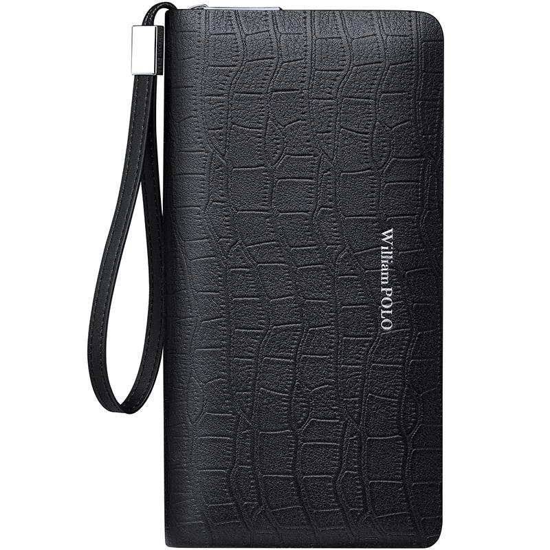 

Мужской кошелек WILLIAMPOLO, кошелек из коровьей кожи, длинный кошелек на молнии, новинка 2024 года, мужские кошельки-клатчи, подходят для iPhone 12Pro Max One Size чёрный