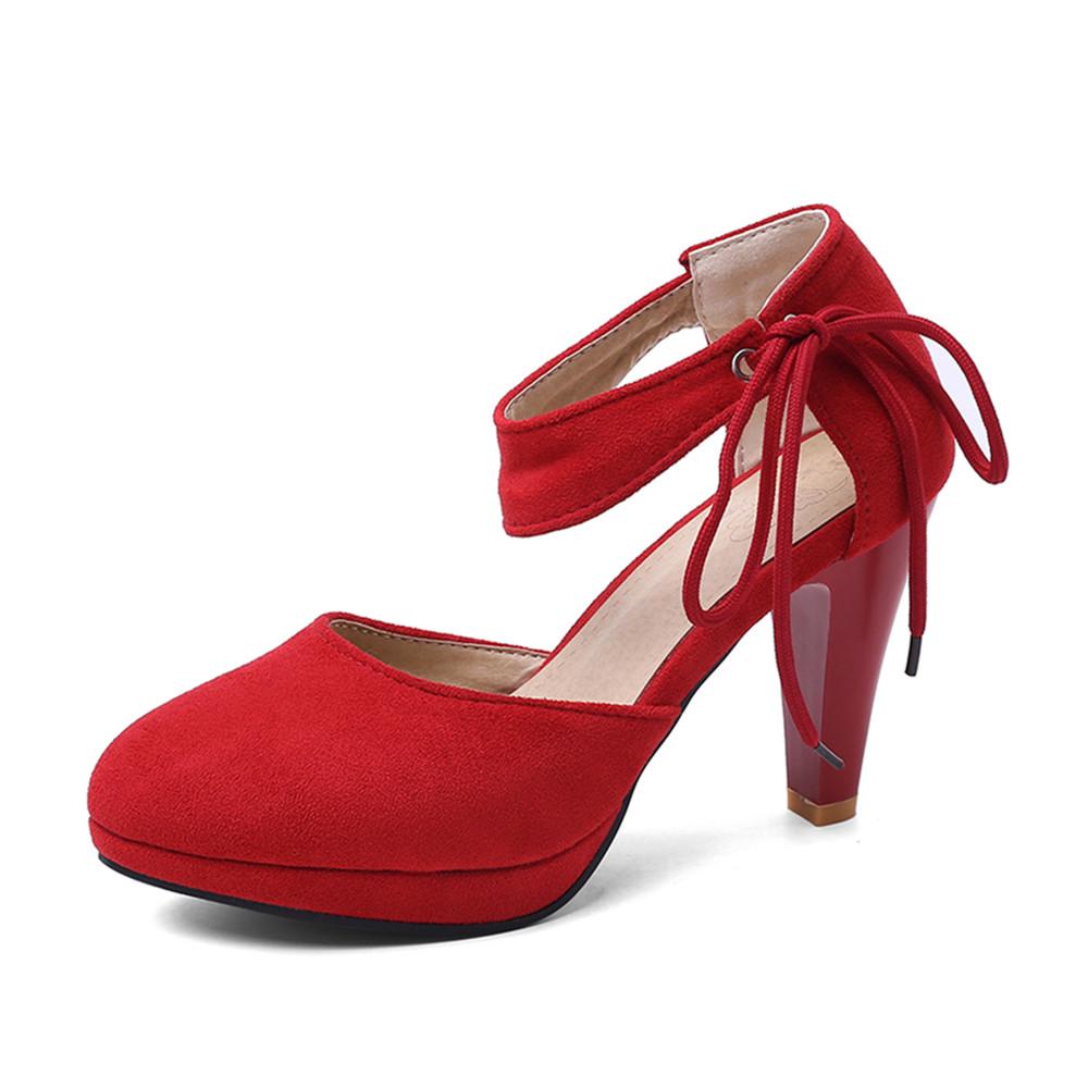 Fashion Spring Autumn New Ladies Platform Mary Janes Pumps Fashion Lace Bow Thick High Heels Women's Party Wedding Flock Woman Shoes