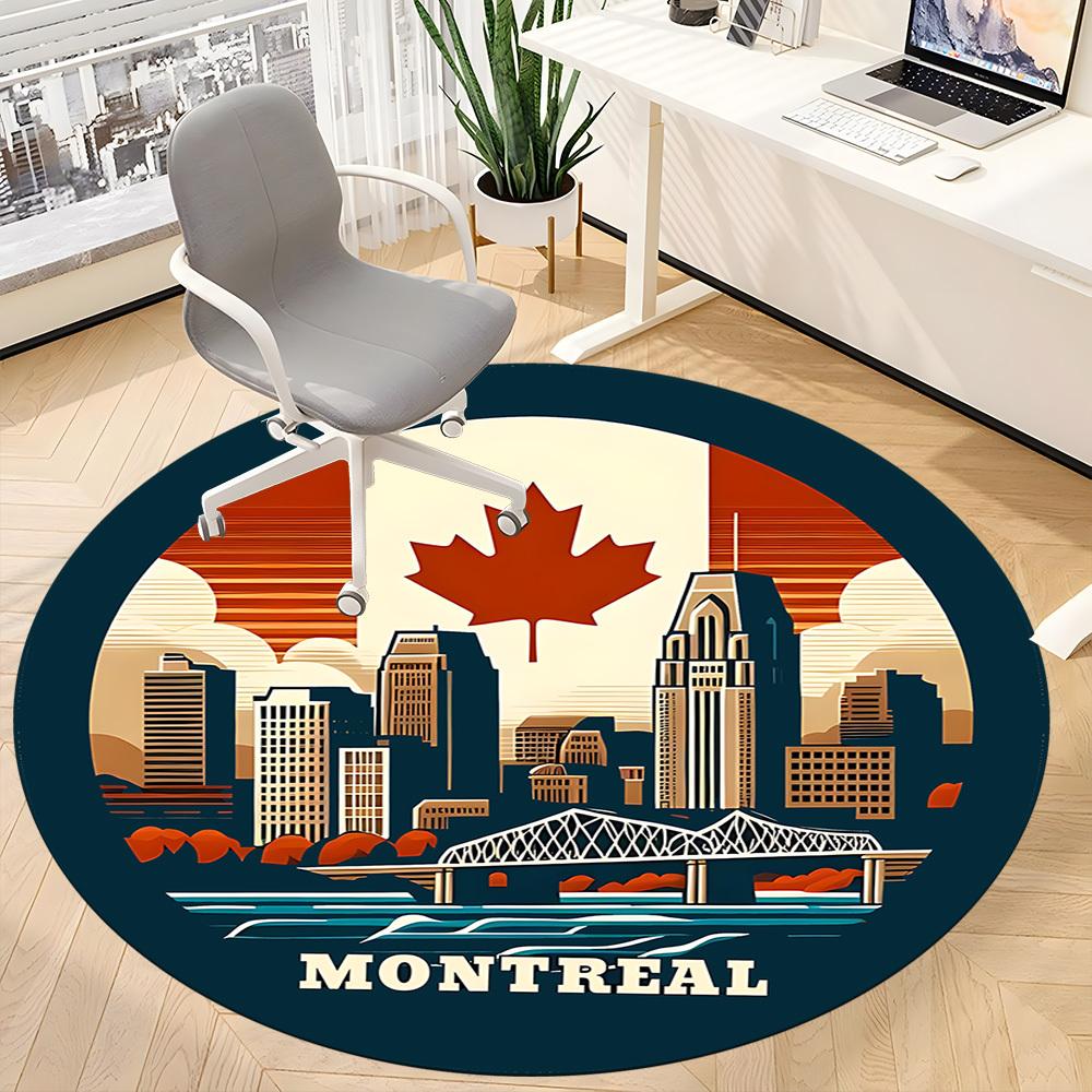 1pc Montreal Maple Leaf Office Round Area Rug, Mat Suitable ForOffice, Under Office Chairs Bedroom Living Room Home Decor, Room Deco
