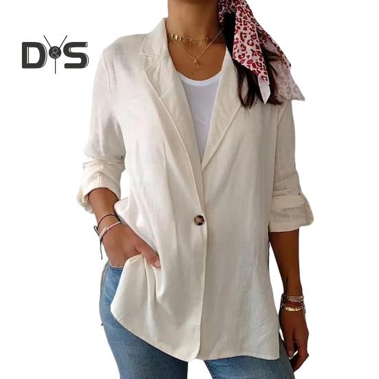 Women Suit Coat Lapel Long Sleeve Single Button Loose Fit Coat Solid Color Thin Work Office Suit Jacket Workwear