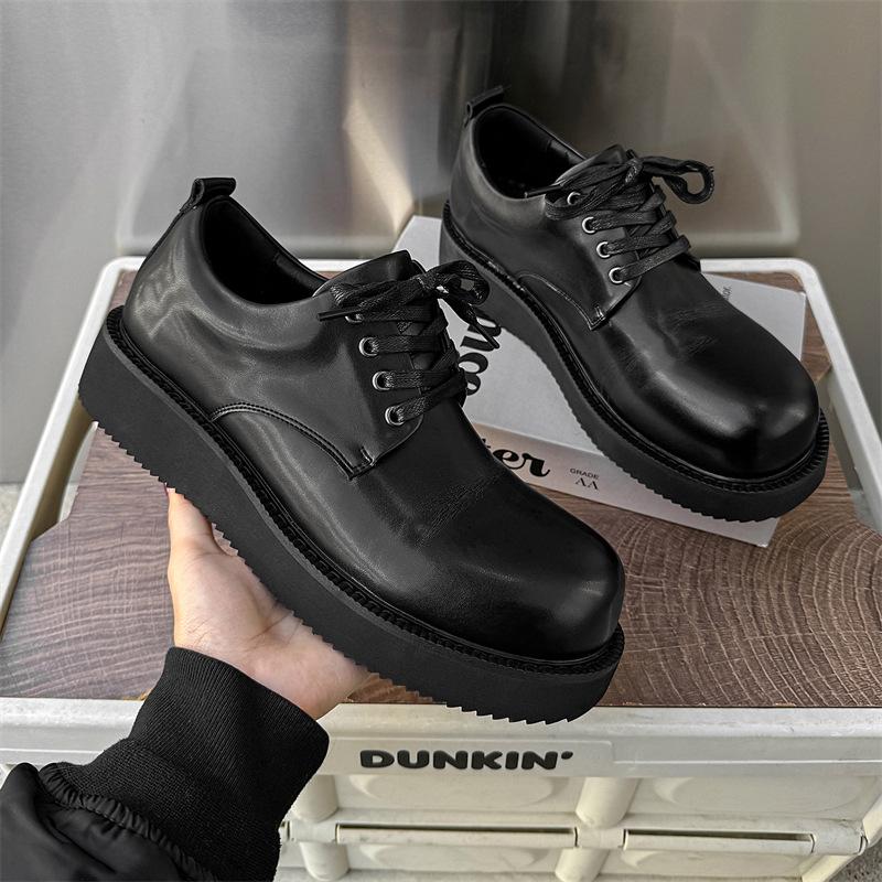 

Кожаные туфли мужские с большой головой повседневные туфли дерби для деловых поездок британские модные туфли для жениха свадебные туфли 25215-J 38 чёрный