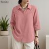 ZANZEA Women Lace Patchwork Casual Turn Down Collar Loose 3/4 Sleeve Blouse