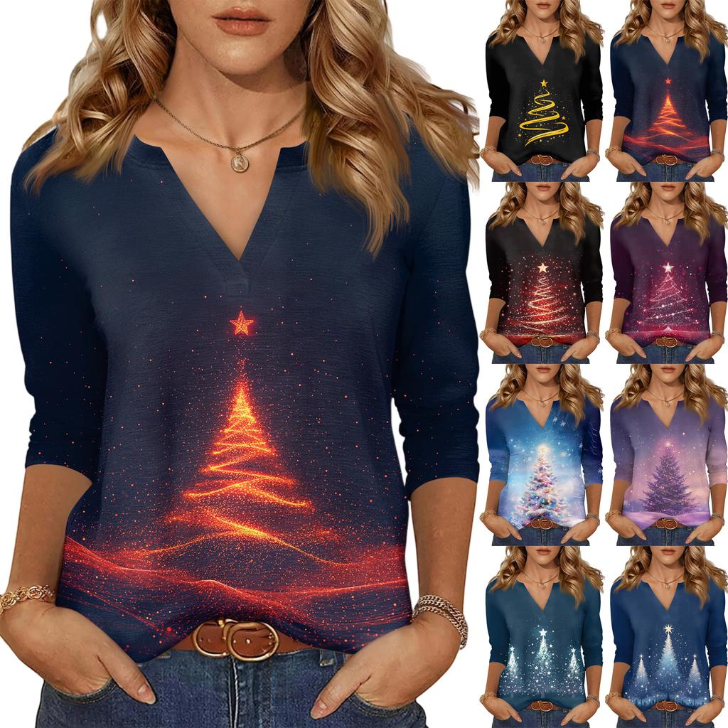 Women's Casual Fashionable Sexy Comfortable V-Neck Christmas Three-Quarter Sleeve Top