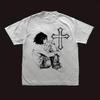 Gothic Aesthetic Y2K Crop Top Vintage Short Sleeve Tshirt Harajuku Print Skeleton Crucifixion Punk Streetwear Emo Girl Unisex