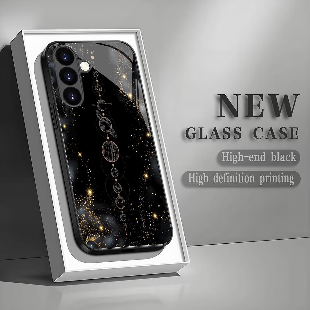 Nachtelijke Sterrenhemel Gehard Glas Telefoonhoes Geschikt voor Samsung Galaxy S26 S25 S24 S23 S22 S20FE/Ultra/Plus Anti-Val Achterkant