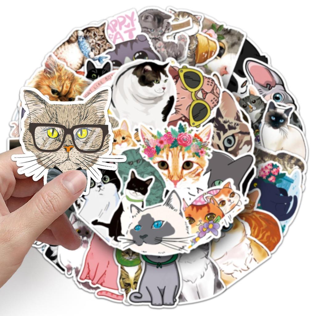 50 Cute Cartoon Cat Stickers for Laptops, Cars, Refrigerators, and Suitcases