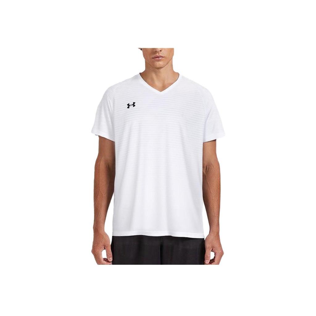 Under Armour Mens Training Series Striped Logo Print Comfortable V-Neck Short Sleeve T-Shirt Unisex Tops White 25500519-100