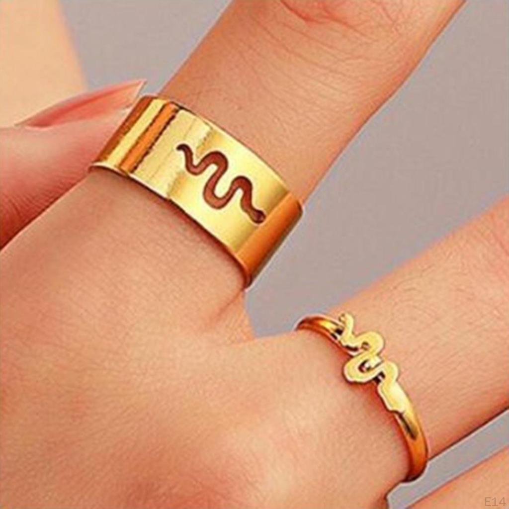 Fashion Hollow Matching Rings Set for Teen Girls Mens Engagement Adjustable Open Punk Jewelry