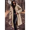 Damen Kapuzen Langarm Teddy Mantel Lockerer Schnitt Alpaka Fleece Tasche Winter Freizeit Übermantel