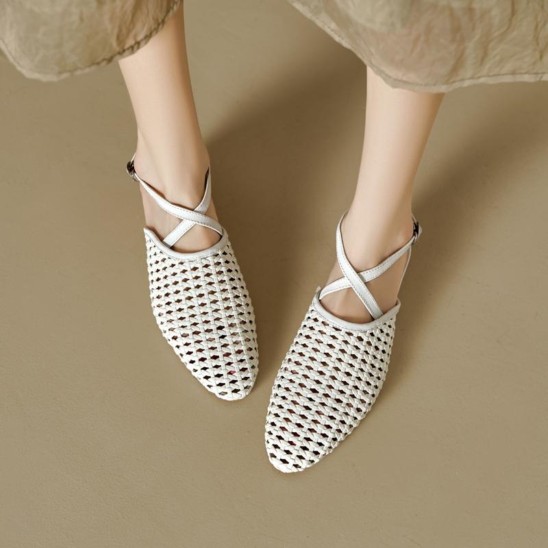 2024 Fashion Women High Heeled Sandals Genuine Leather Hollowing Weave Party Shoes Woman Kitten Heels Prom Pumps Office Shoes