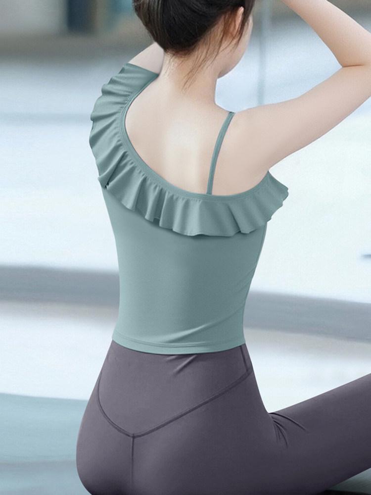 Stunning Women s Ruffle Yoga Tank Top with Chest Pads - Nude Feel, Slim Fit Sports Fitness Set for Spring/Summer 2026 L