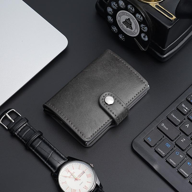 Supply Dollar Clip Card Holder, New PU Wallet Aluminum Alloy Automatic Elastic Card Bag