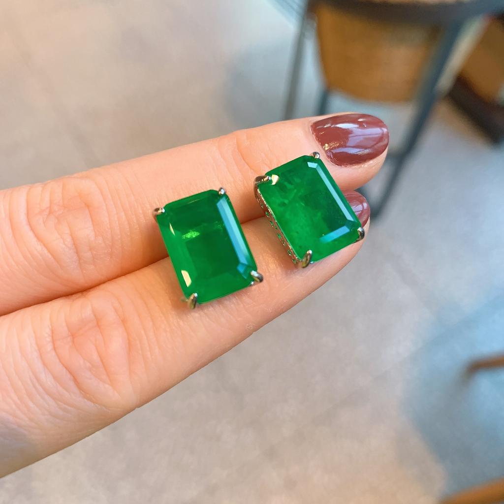 Transmisión en Vivo de TikTok Transfronteriza Collar de Zirconia Esmeralda Pendientes Colgante Rectangular Luz Verde Palaiba