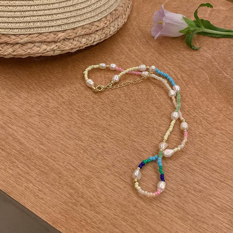 Boho Colorful Beaded Butterfly Necklace for Women Girls Handmade Sweet Imitation Pearl Chain Aesthetic Y2K Jewelry Accessories