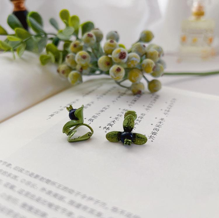 Blueberry Lapis Lazuli Mori Style Enamel Brooch & 925 Silver Earrings/Clips