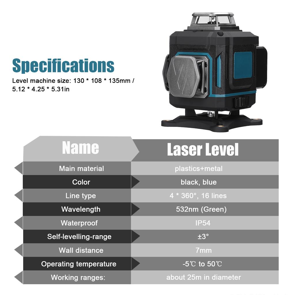 Multifunctional 16 Lines Laser Level 3 degrees  Self-leveling Machine Rechargeable Lithium Battery Leveling