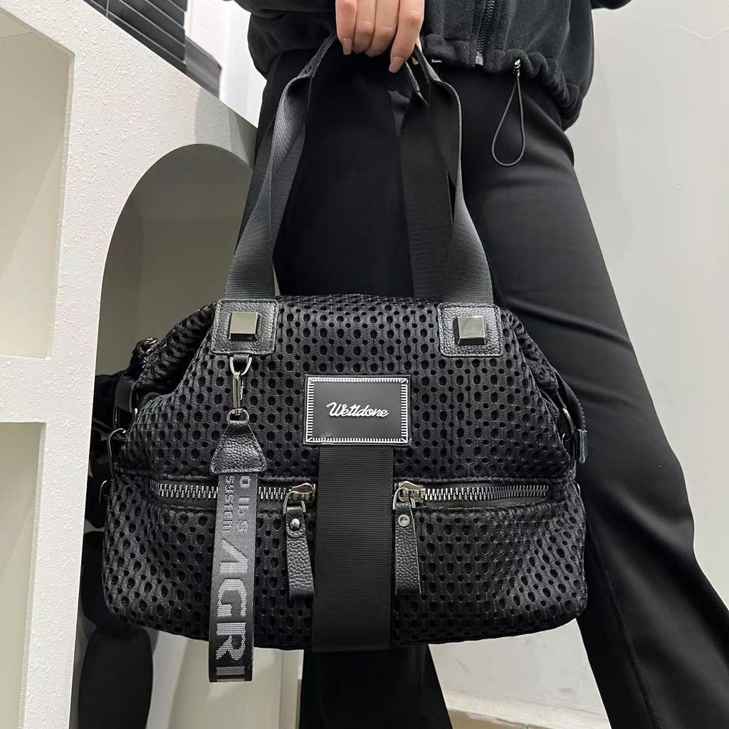 Mesh Personalized Splicing Multi-Pocket Tote Bag Large Capacity Simple And Versatile Oblique Span Bag