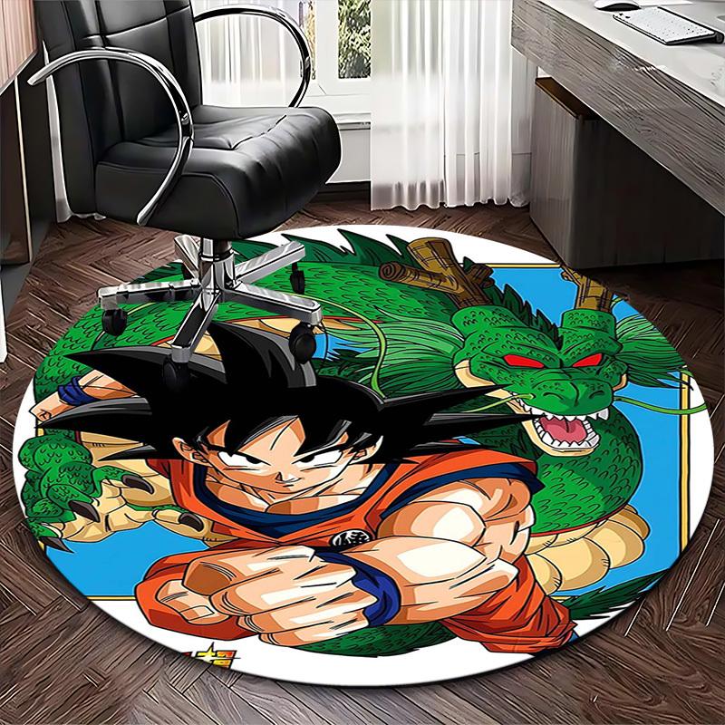 1pc Dragon Ball Z Goku & Shenron Anime Cartoon Design Round Carpet - Office Chair Mat, Non-Slip Rug for Home Decor, Living Room, Bedroom, Game Room, B