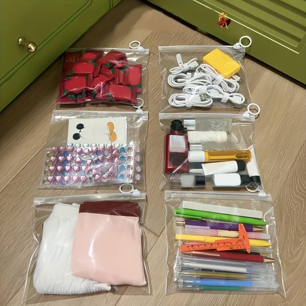 10pcs Transparent Waterproof Storage Bags, Portable Sealed Organizer Bags, Travel Cosmetic Divider Bags With Pull Rings, Reusable Ziplock Bags