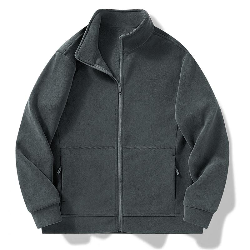 Austenitisches Fleece-Cardigan-Sweatshirt, Wandern und Laufen, mit dickem Fleece und winddichtem Stehkragen, Reißverschluss-Sweatshirt