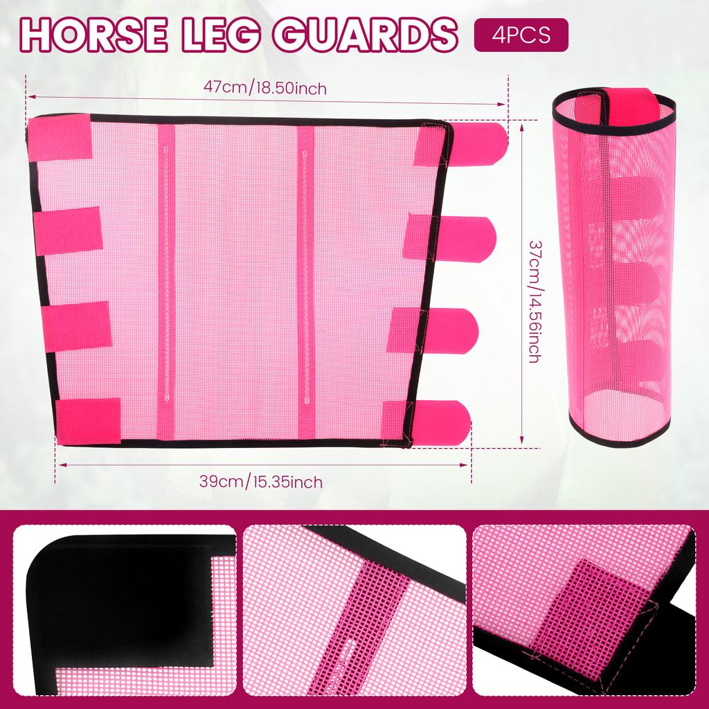 4Pcs Horse Fly Boots Set Mesh Breathable Horse Leggings Leg Guards Reusable Comfortable Leg Fatigue Wraps for Horses Protection