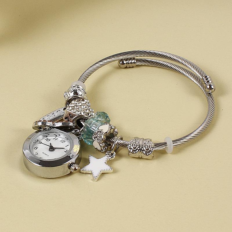 

Любовь Подвеска Бусины Браслет Кварцевые Часы Женские Браслет Часы