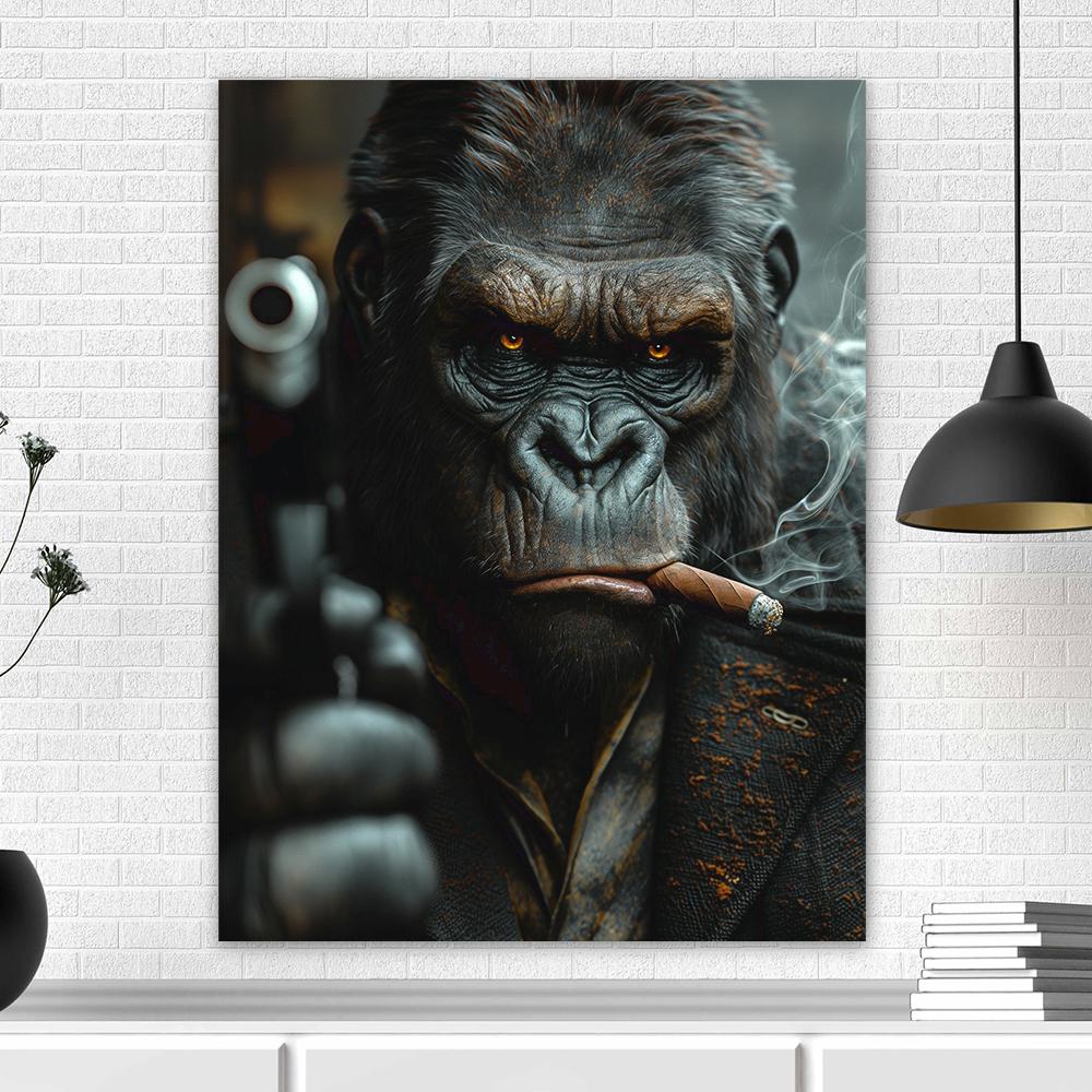 Modern Animal Gorilla Poster Gorilla Gangster Smokes A Cigar Wall Art Canvas Painting Fashion Pictures Prints Home Room Decor