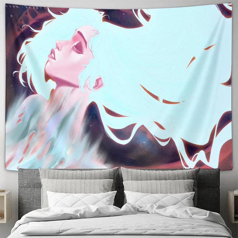 Dreamy Starry Night Girl Tapestry Modern Art Decorative Painting Fabric Wall Hanging for Home Bedroom Living Room