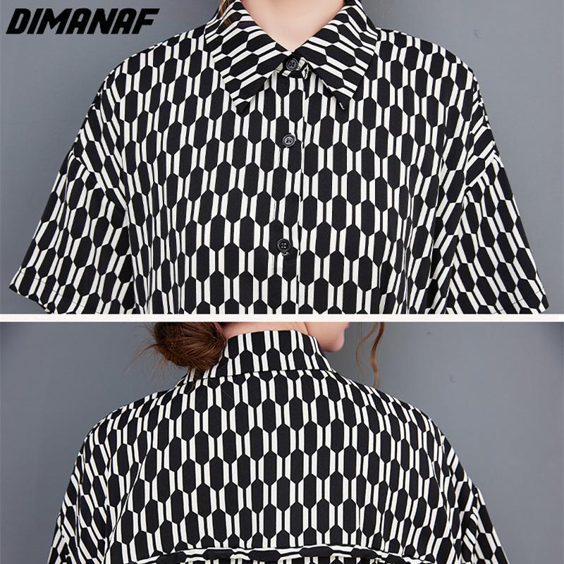 Dimanaf Plus Size Dress Women 2023 New Summer Style Shirt Dresses Striped O-Neck Loose Dresses New