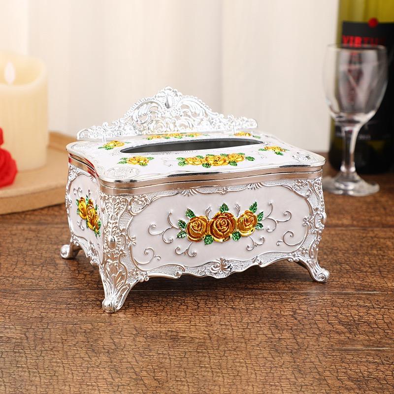 Embossed Rose Tissue Boxes Storage Napkin Holder Paper Case Organizer Ornament Craft Desktop Tissue Plastic Kitchen Tissue Box