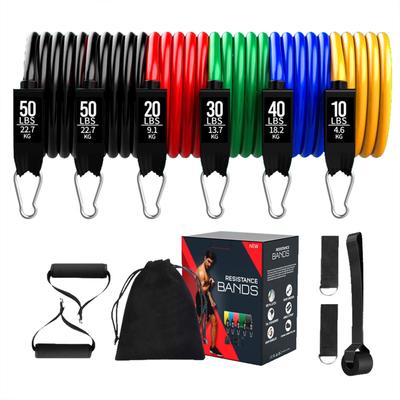 Conjunto de Bandas de Resistência com 11 Peças Âncora de Porta Tira para Perna 200lb Conjunto Multifuncional de Fitness para Academia em Casa Escritório