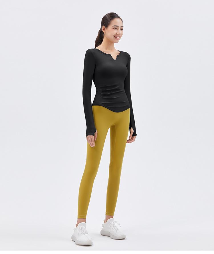 2023 Spring V-Neck Long Sleeve Yoga Top with Chest Pads - Women's Running and Fitness Wear