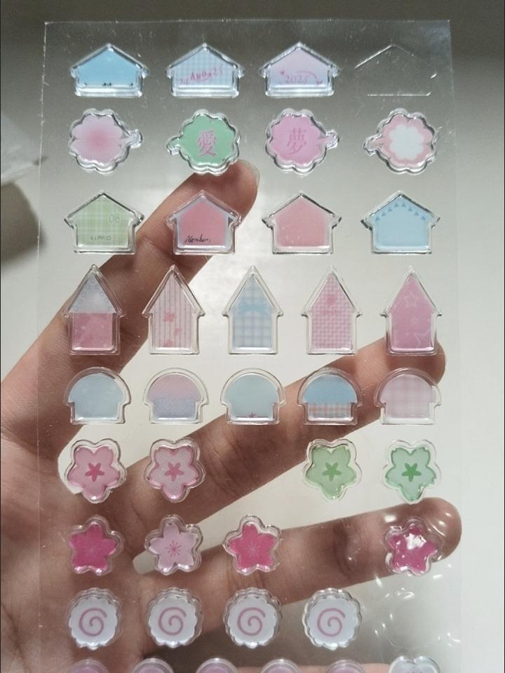 1pc Cute Aesthetic Stickers 3D Epoxy Gel Clover Strawberry Decals for Phone Case Journal DIY Scrapbook