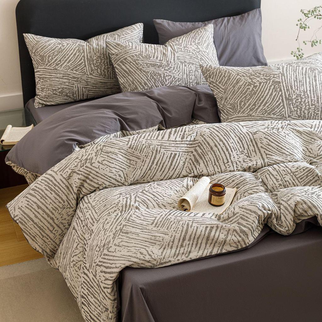 A-Class Cotton 3-Layer Gauze Bedding Set: Duvet Cover, Bed Sheet, Pillowcase - 4-Piece High-End Set