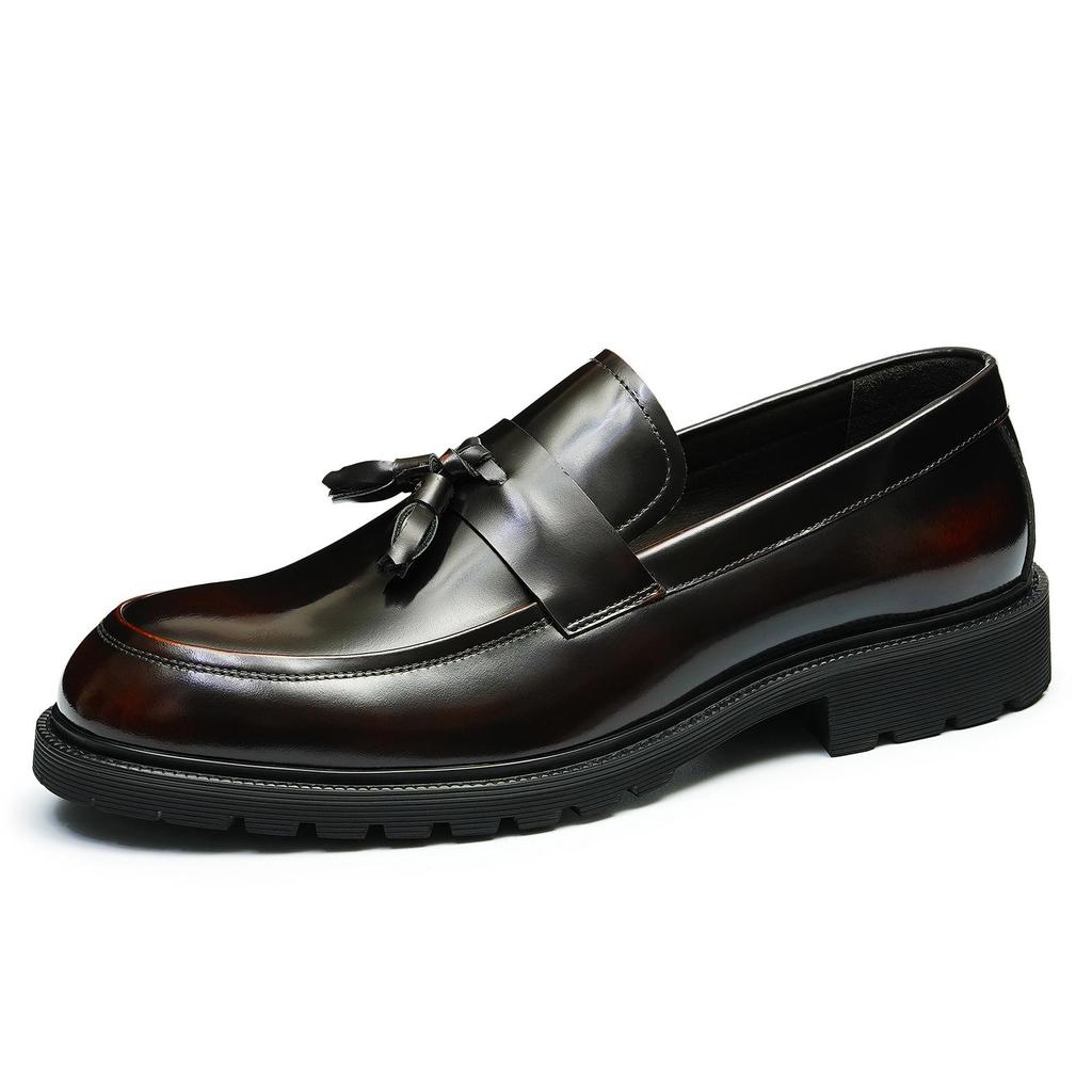 Genuine Leather Tassel Loafers: Men's British Style, Thick-Soled, Slip-On Formal Shoes