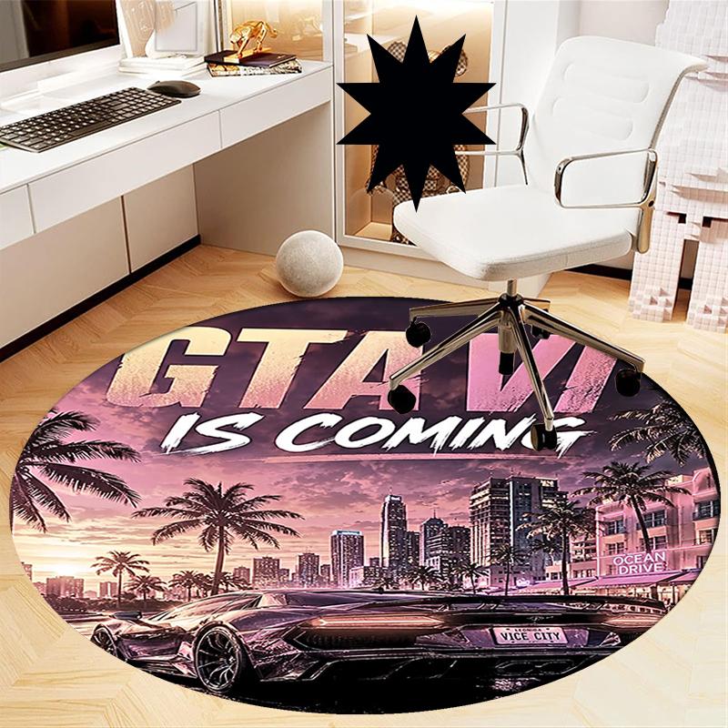 GTA 6 Bedruckter Runder Teppich Teppich Stuhlteppich Bereichsteppich Eingang Fußmatten, für Bürostuhl Wohnzimmer Schlafzimmer Küche.