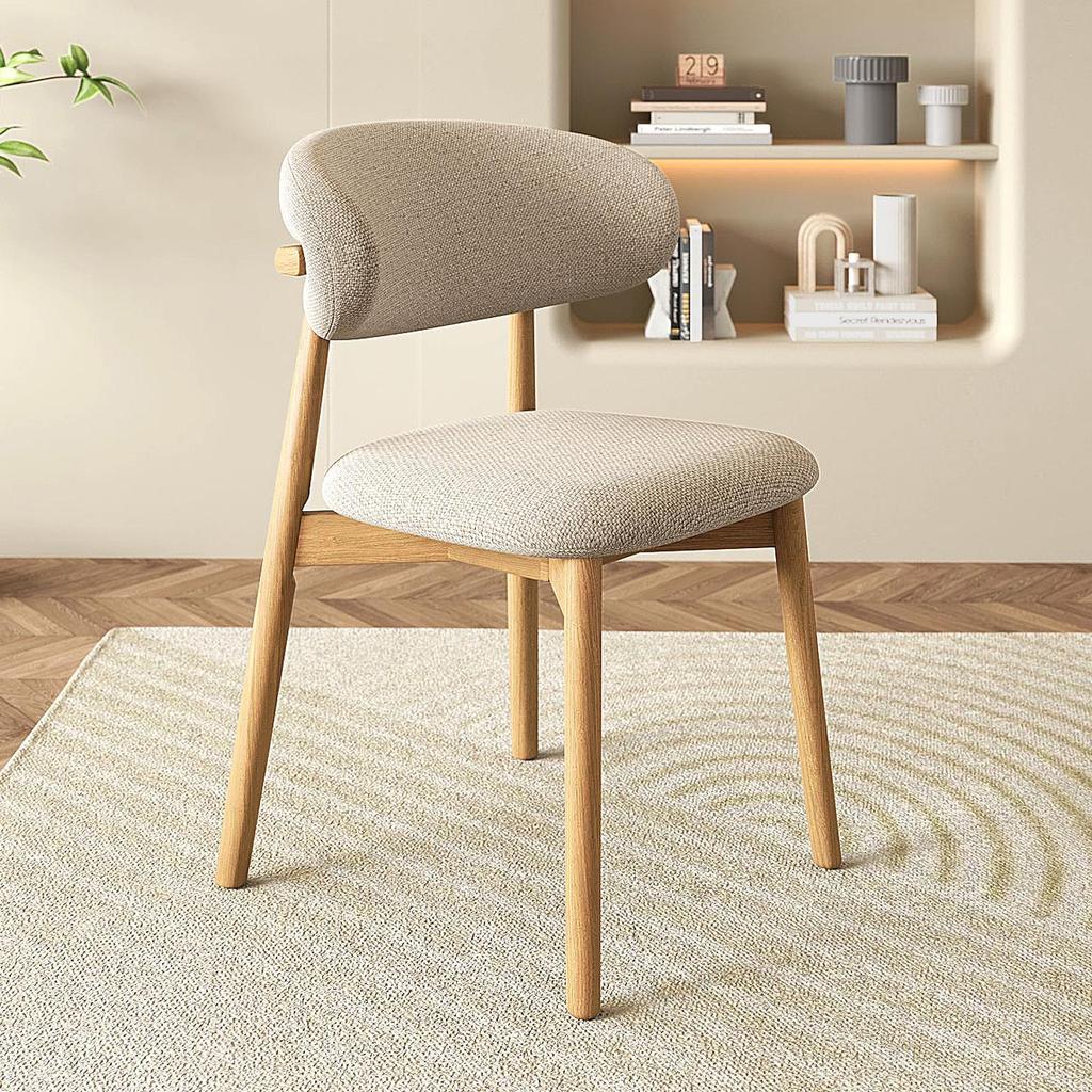 Nordic Modern Minimalist Solid Wood Dining Chair with Soft Pack Backrest - Comfortable Light Luxury Ram's Horn Design for Home, Restaurant, and Hotel.