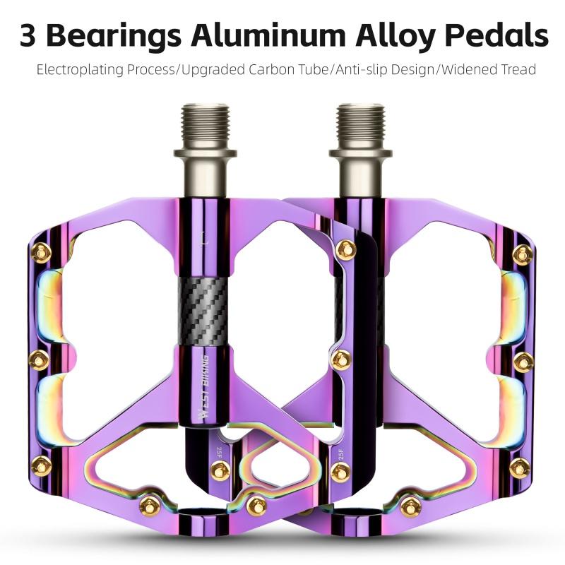 WEST BIKING 3 Bearing Bicycle Pedals Electroplated Aluminum MTB Road Bike Carbon Fiber Tube Anti-slip Pedals Bicycle Accessories