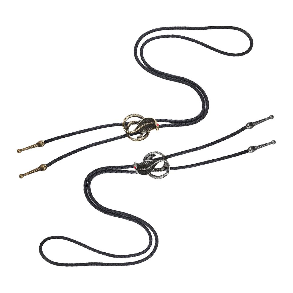 Vintage Metal Cobras Snake Pendant Bolo Tie Western Punk Faux Leather Rope Necktie Jewelry Shirt Collar Chain Necklace