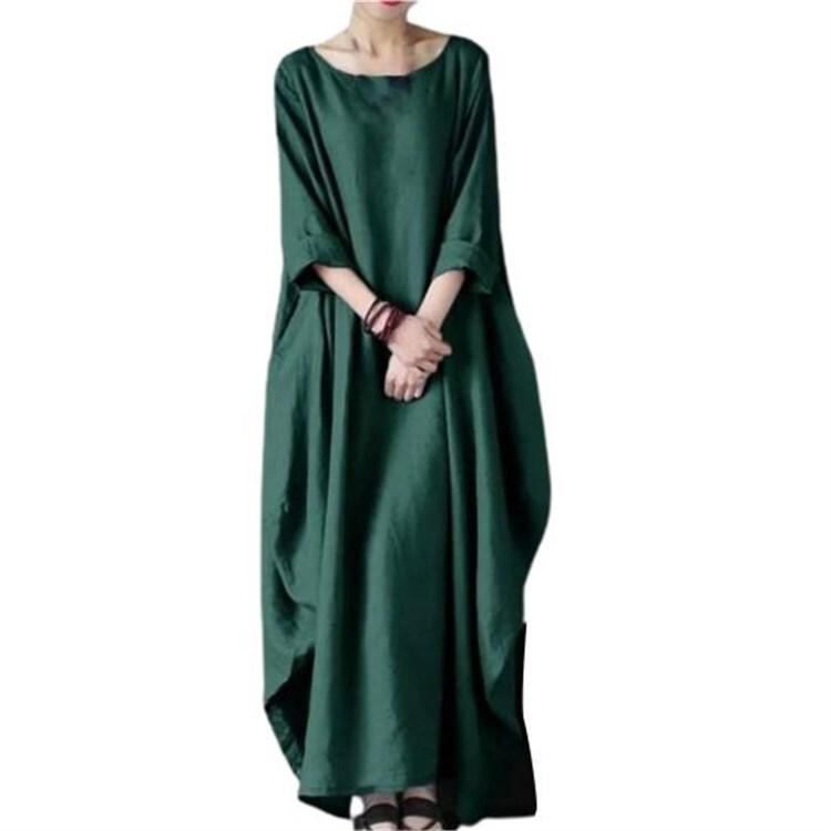 Plus Size Women Vintage Loose Round Neck Spring Dress for Daily Wear