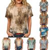 Women’s Printed Short Sleeve Henley Neck Shirt with Front Pocket Cotton Linen Material Relaxed Fit Casual Top