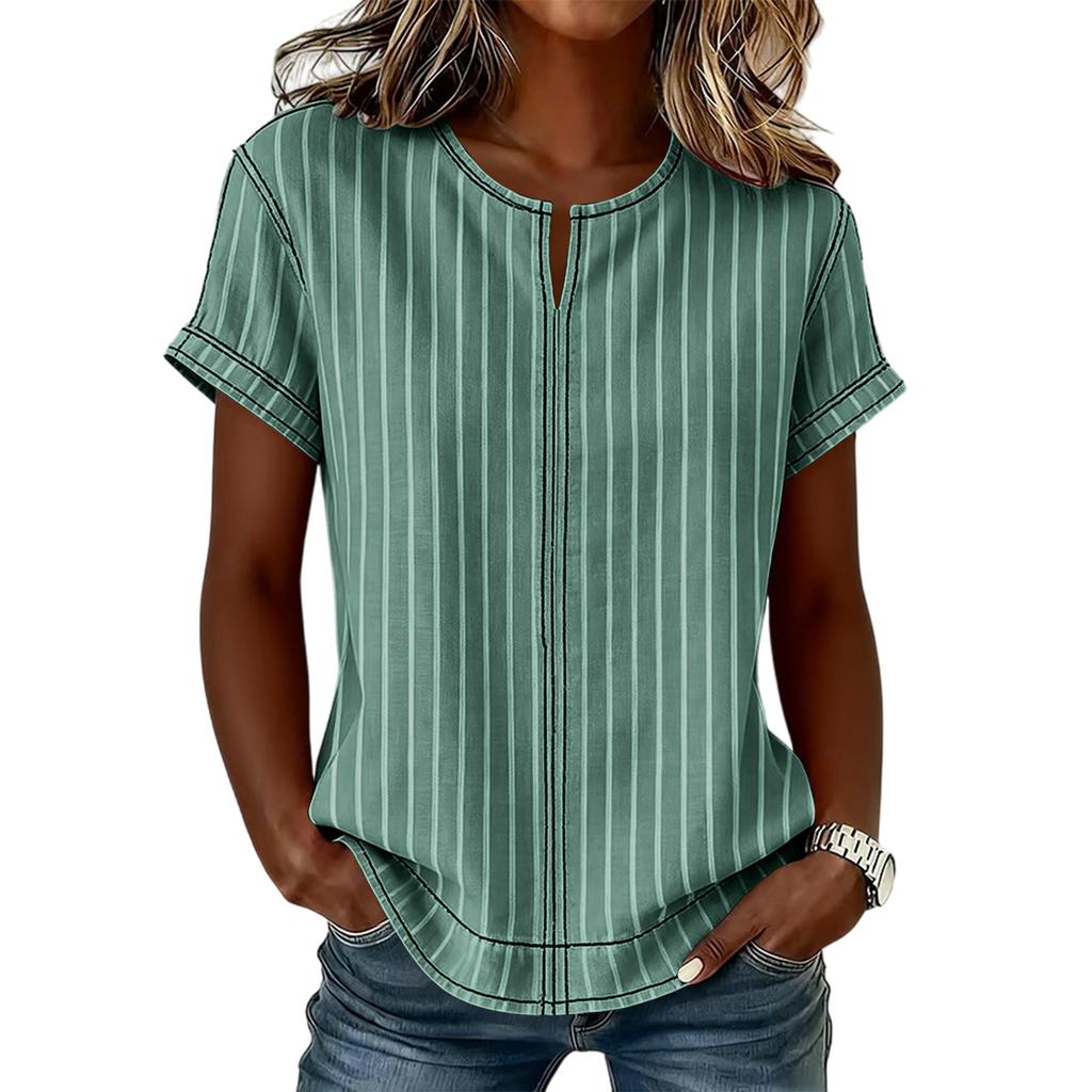 Women's Casual Loose Fit Short Sleeve T-Shirt with Round Neck Vertical Stripe Pattern Comfortable Lightweight Top for Everyday Wear