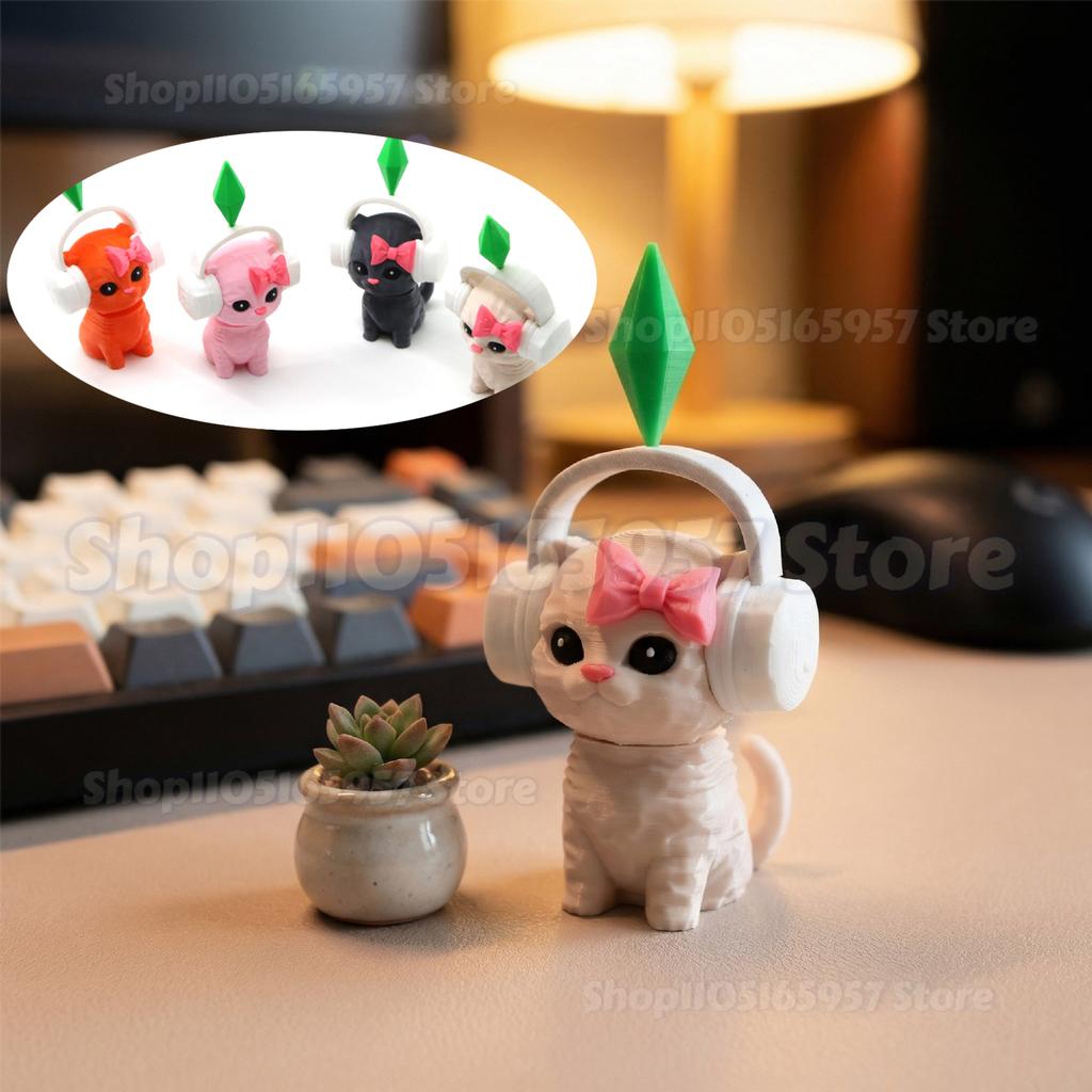 Roztomilá tančící kočka se sluchátky 3D tištěná figurka kočky moderní bytová dekorace do obývacího pokoje, kanceláře, stolu, dekorace, dárek