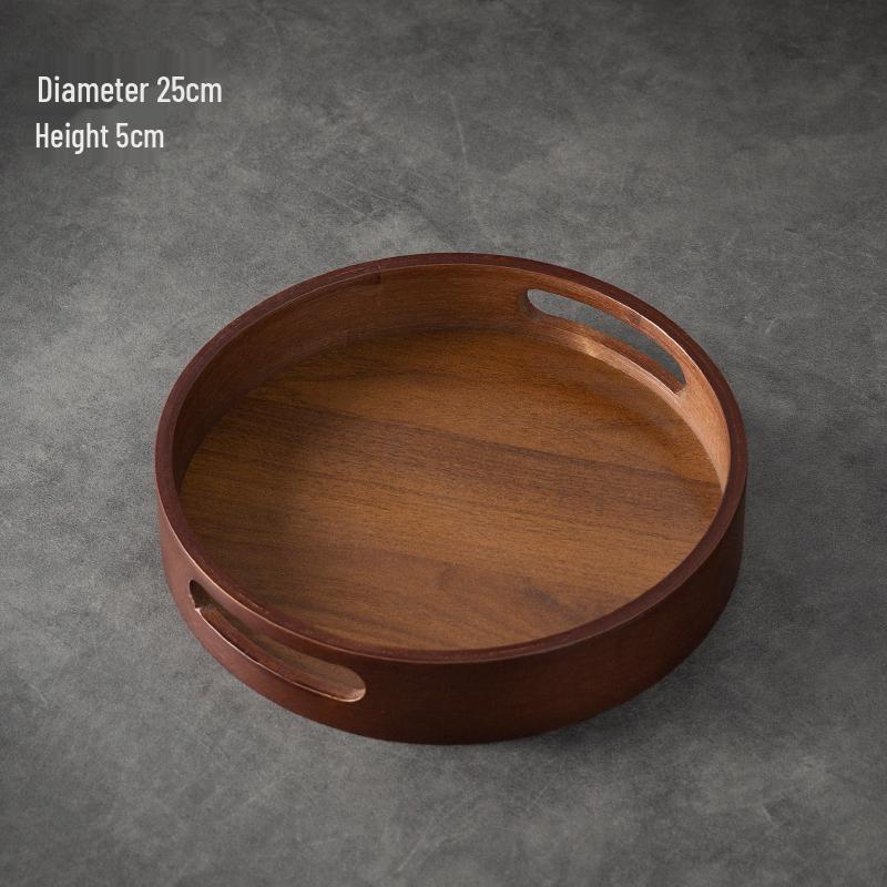 Creative Walnut Dessert & Fruit Plate with Teacup Holder - Bamboo & Wood Tea Tray