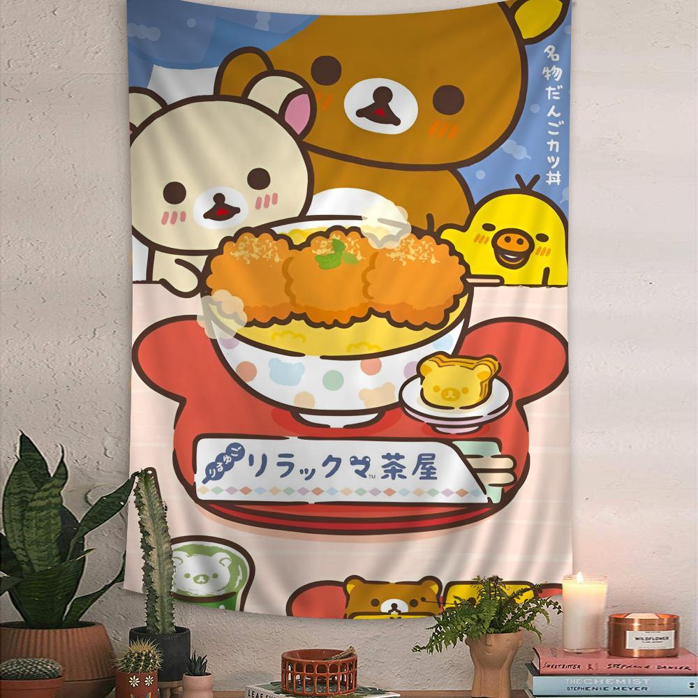 Rilakkuma Korilakkuma Scooter Tapestry Cute Pink Wall Hanging with SanX Characters Ideal for Cozy Bedroom Kawaii Decor
