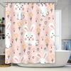 Adorable Pink Rabbit Flower Print Shower Curtain Set for Bathroom Decor 180cm Waterproof Fabric Shower Panel Curtains Home Decor