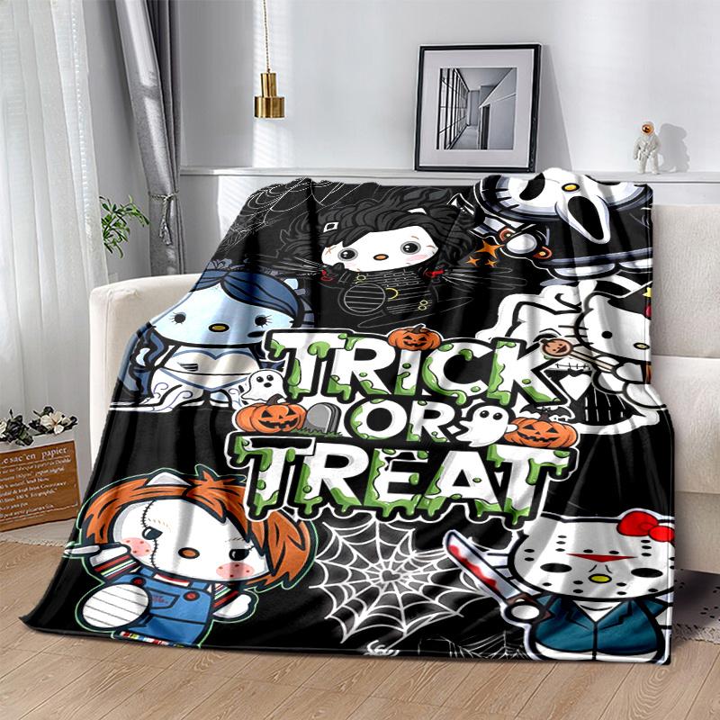1pc Trick or Treat Hello Kitty Halloween Themes Blanket, Soft Warm Throw for Home Decor, Gift Idea for Family and Friend, Living Room, Travel, Camping