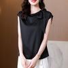 Black Chiffon Summer Blouse Women Sleeveless Bow Tie Slim Fit Casual Elegant Stylish Top